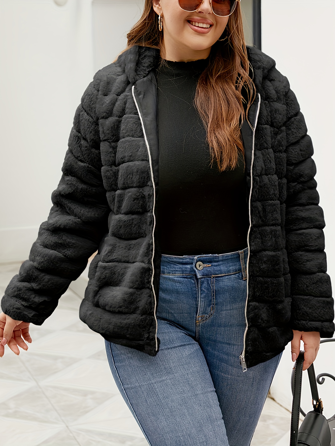 Plus Size Sherpa Lining Coat Fuzzy Winter Jacket UPPADA Women's