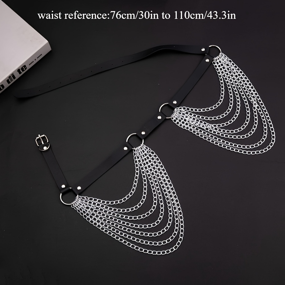 Punk Layered Waist Chain Belt PU Leather Alloy Body Chain Rave Gothic Adjustable womens punk leather body chains layered waist belly chain - Temu main image 4