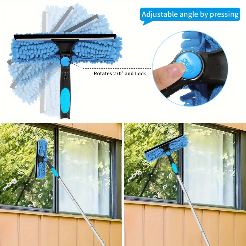 1 set 2in 1 window cleaning brush and scraper set with telescopic pole reusable hardness brush   outdoor and glass cleaning tools contains multiple parts and machine washable flannel cloth christmas gift halloween gift details 6