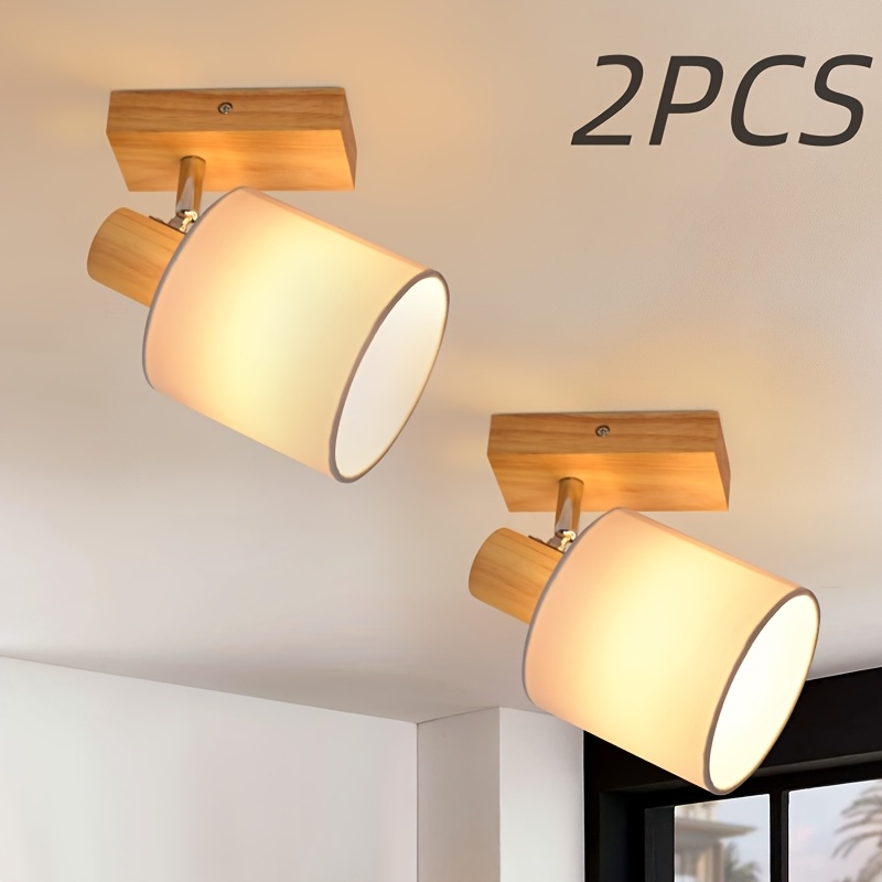 Image of 2pcs 1-bulb Ceiling Light, Hallway, 2 Ceiling Spotlights, Wood, Modern, Wall Spotlight, Swivelling 350°, E14 Lamp Max. 40 W, For Living Room, Bedroom, Kitchen (light Bulb Not Included)