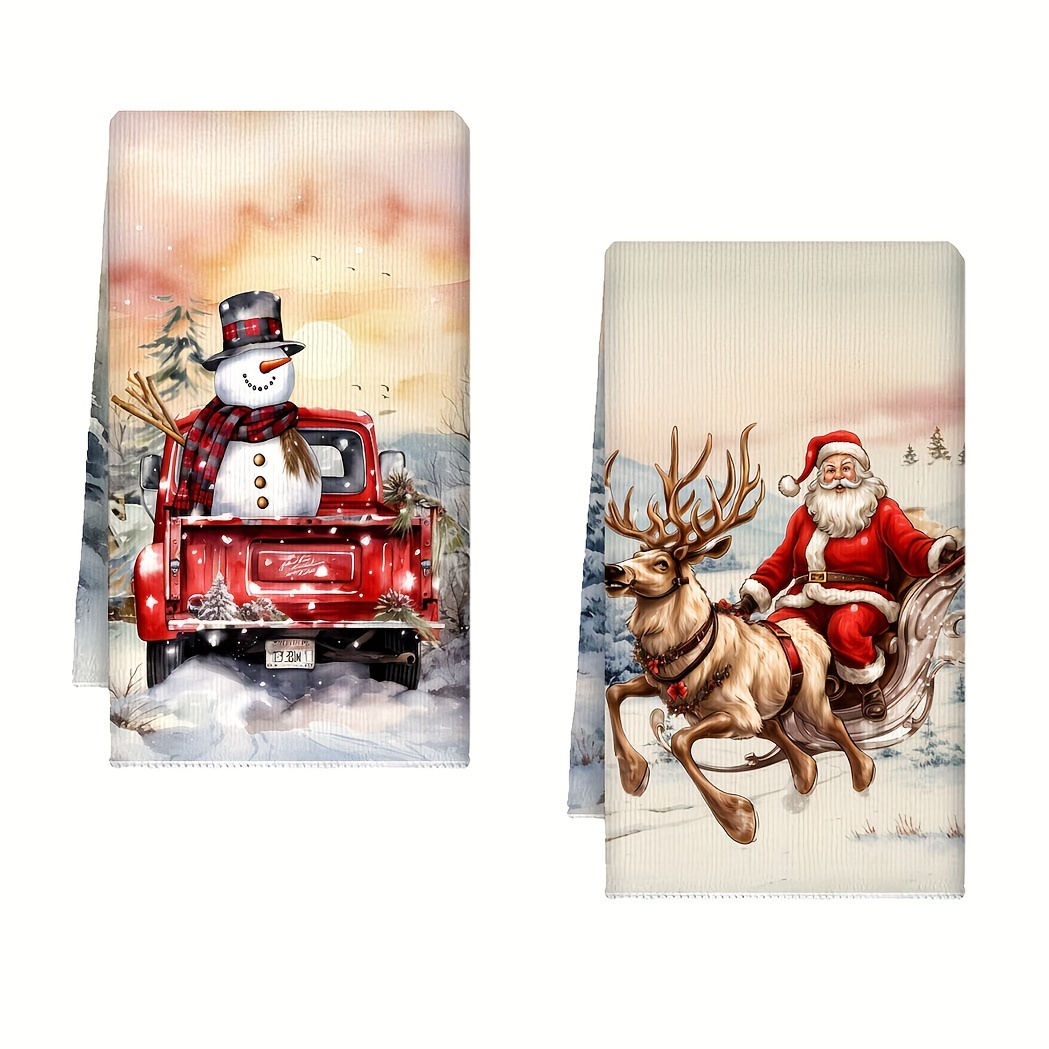 

2pcs, Christmas Kitchen Towel Set - Santa Claus Pattern, Christmas Decoration High Absorbency Cooking And Baking Decorative