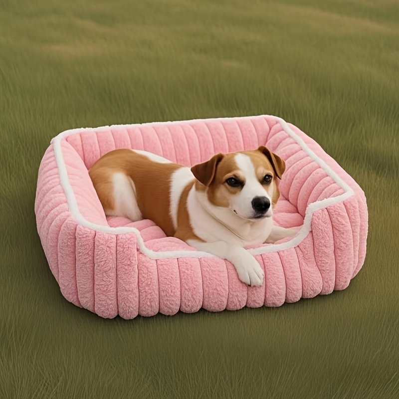 1pc cozy plush pet sofa bed striped polypropylene recliner for   warm     non slip bottom extra small to large breeds beige with white trim durable stylish design pet furniture bed   furniture     furniture durable pet furniture Product details 6