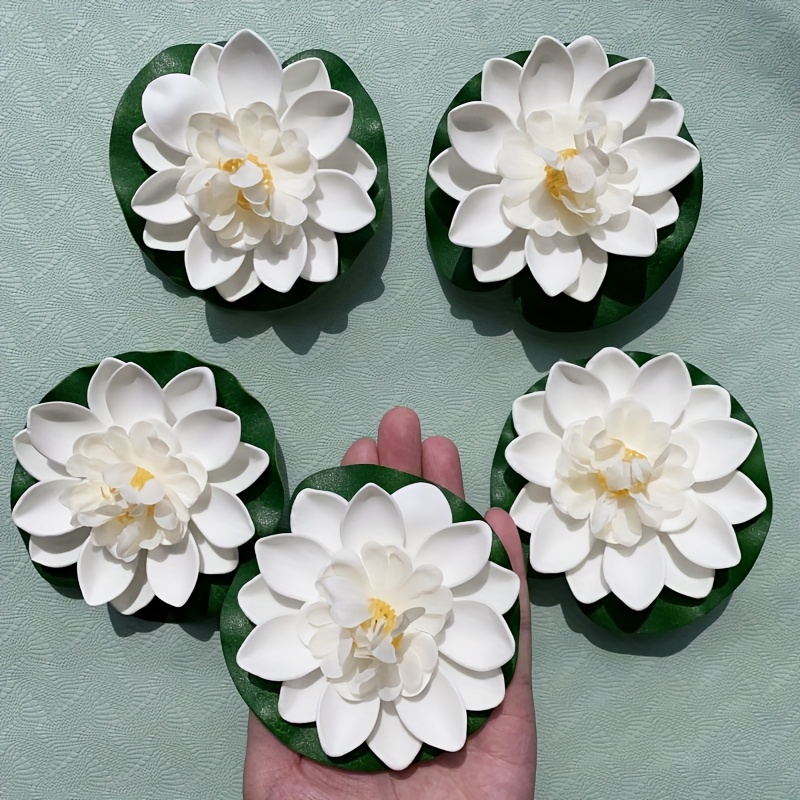 

5pcs Eva Artificial Lotus Flowers, Pond For Garden, Decor, Diy Wedding & Wedding Decorations, Lifelike Fake Floral Accents