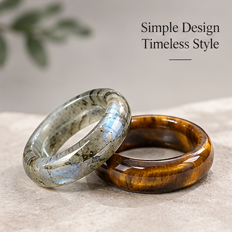 2pcs Elongated Tiger Eye Stone Rings, Exquisite Gift