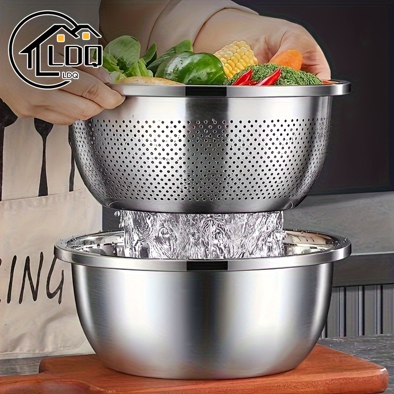 

2pcs/set Stainless Steel Colanders, Double-layer Strainer Baskets, Large Capacity, Durable Kitchen Drainer For Washing Fruits And Vegetables, Suitable For Restaurant Kitchen Use