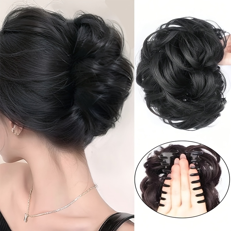 TEMU Synthetic Messy Bun, Hair Piece, Claw Clip, Ponytail, Extended Lazy Bud Bun, Wavy Curly Ponytail