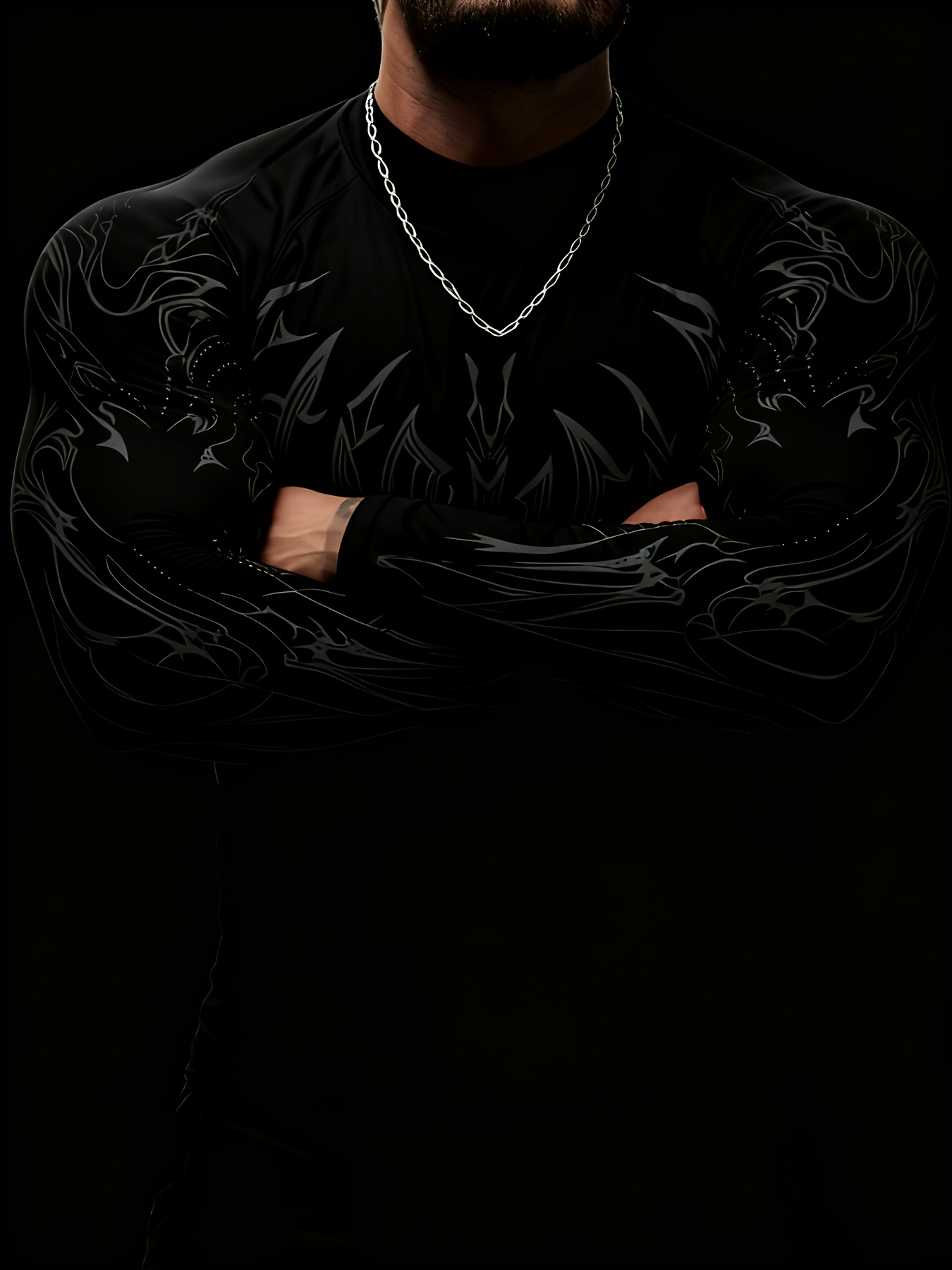 mens high neck   fit compression long sleeve shirt with geometric   design suitable for   fitness and casual   gray color block Product details 8