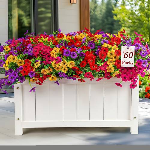 60 bundles of artificial flowers for outdoor decoration uv resistant violet artificial colorful violet eucalyptus plants suitable for outdoor indoor courtyard home patio porch decoration mixed home decoration