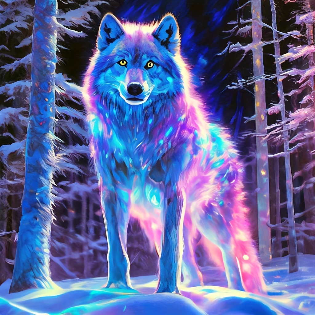 

Wolf In Snow & Aurora - 5d Diamond Painting Kit, Drill Diy Art Set For Home Decor, , Perfect Gift Idea, Animal, , Room Decor