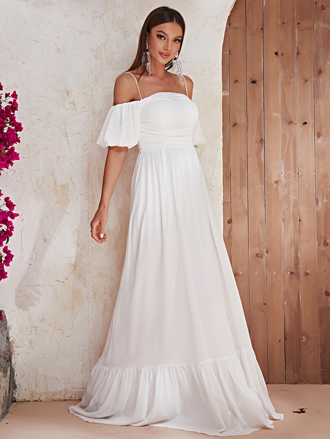 one shoulder short sleeve evening gown long dress balls - Temu Norway