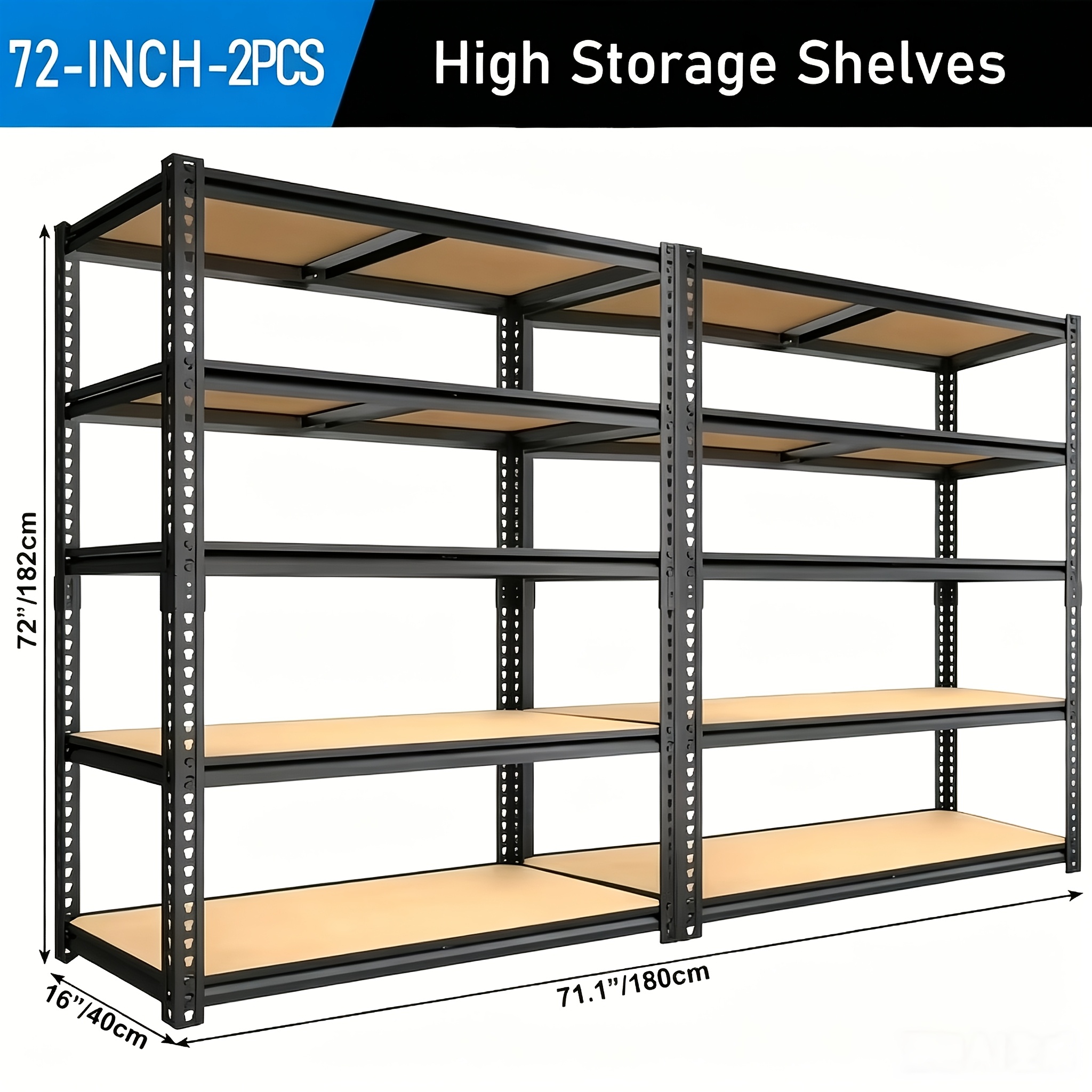 2pcs 5-Tier Heavy-Duty Metal Storage Shelves, 900KG Capacity