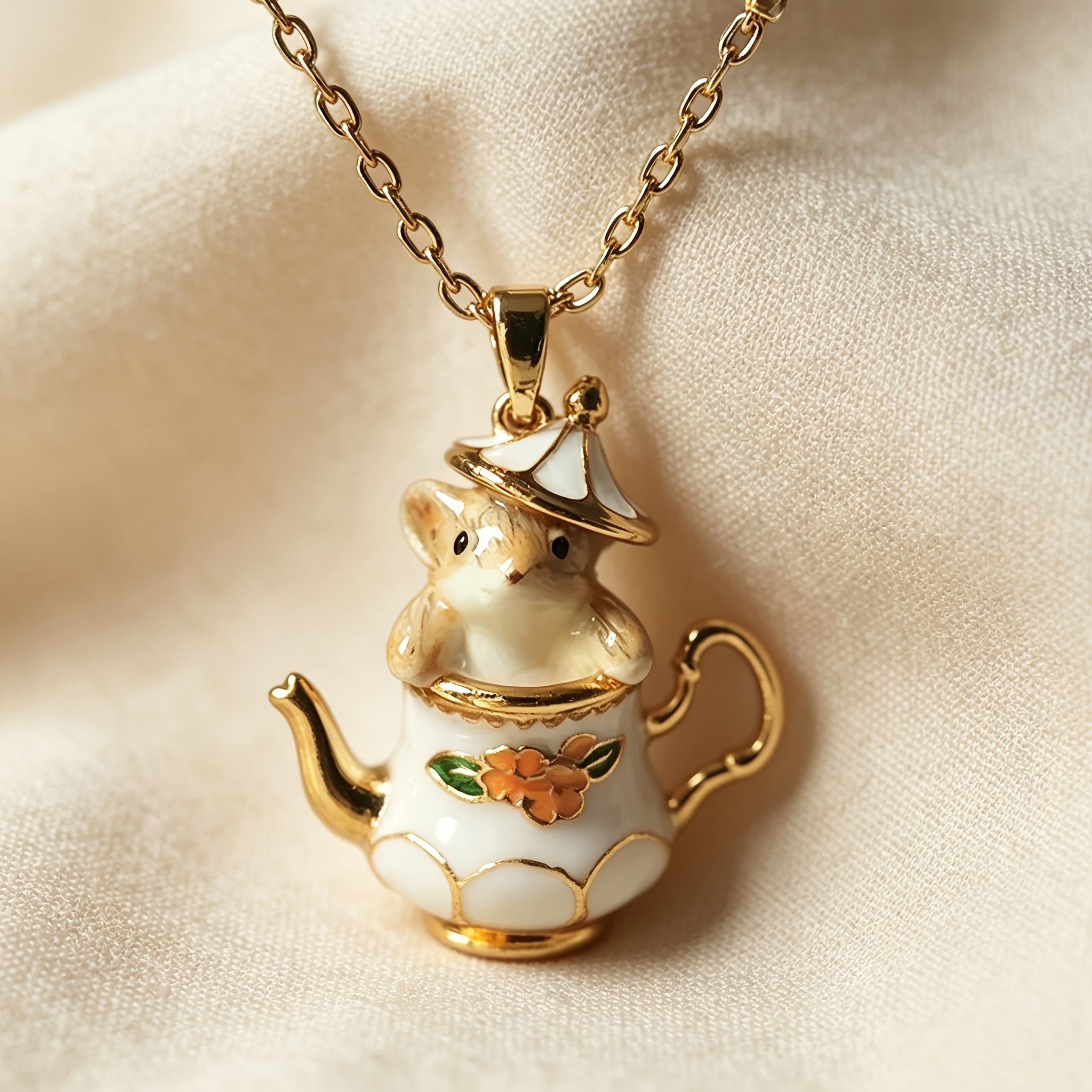 TEMU 1 pièce, Matériau en cuivre de haute qualité, Nouveau style de vintage, de goutte d'huile. "Collier Théière et Souris" - un collier unique pour
