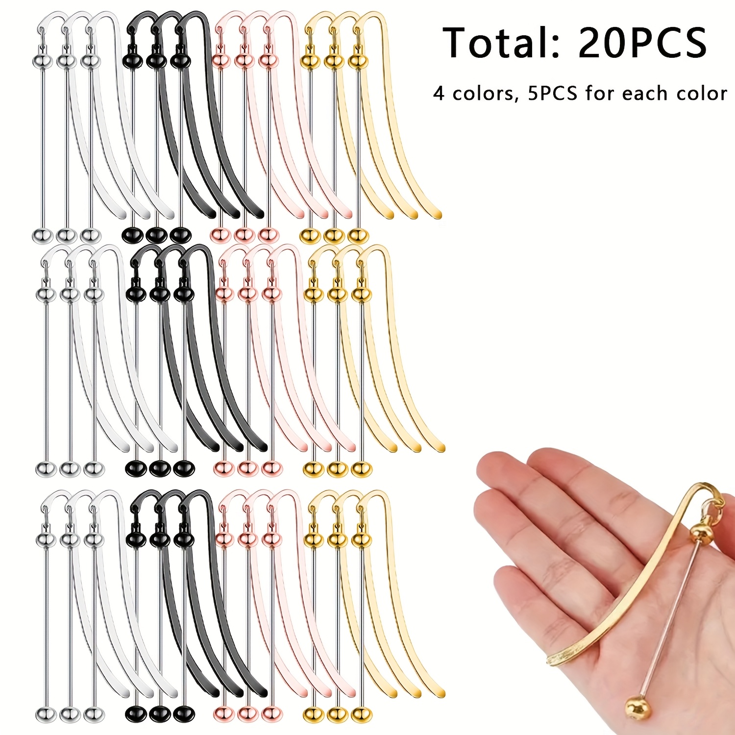 8/12/16/20pcs Blank Beaded Bookmark Clips - Colorful Metal Bookmarks for DIY Crafts, Party Favors, and Book Lovers - Durable Iron Material,   Decorating Books and Gifts,  |Decorative Bookmarks|Durable Iron Clips,  , Bead Bookmarks, Bookmark Making Supplies