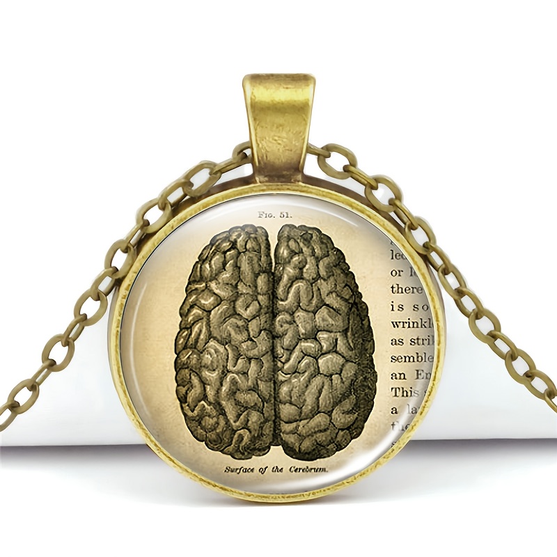 Brown Metal Chain Necklace with Colorful Brain Surface Design