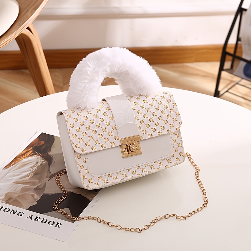 TEMU Mini sac bandoulière avec poignée détachable en peluche et fermeture à rabat - Convient pour les , le rangement de téléphone/cosmétiques, mini