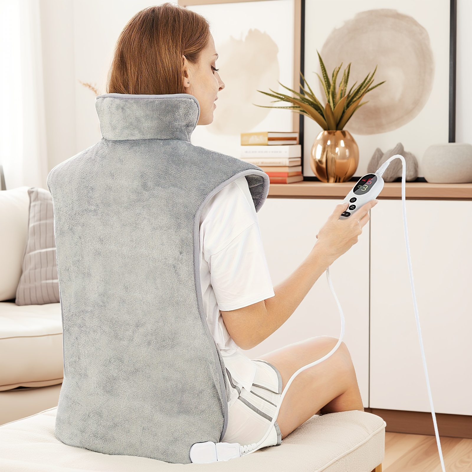 E-shop Elektrische Heizdecke für Rücken, Nacken Schultern 60 x 100 cm, schnellaufheizend, Heizwärmer + Hüftgurt, 6 Wärmestufen, automatische