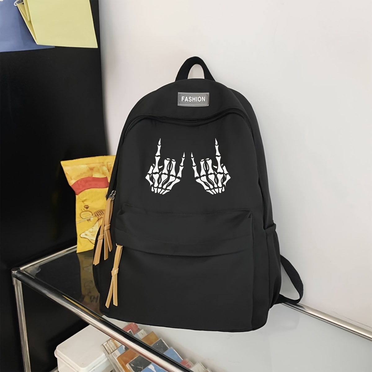 

Fashion Skeleton Hand Print Backpack, Casual, Large Capacity, Unisex, School Bag For High School And Middle School Students Halloween Bag