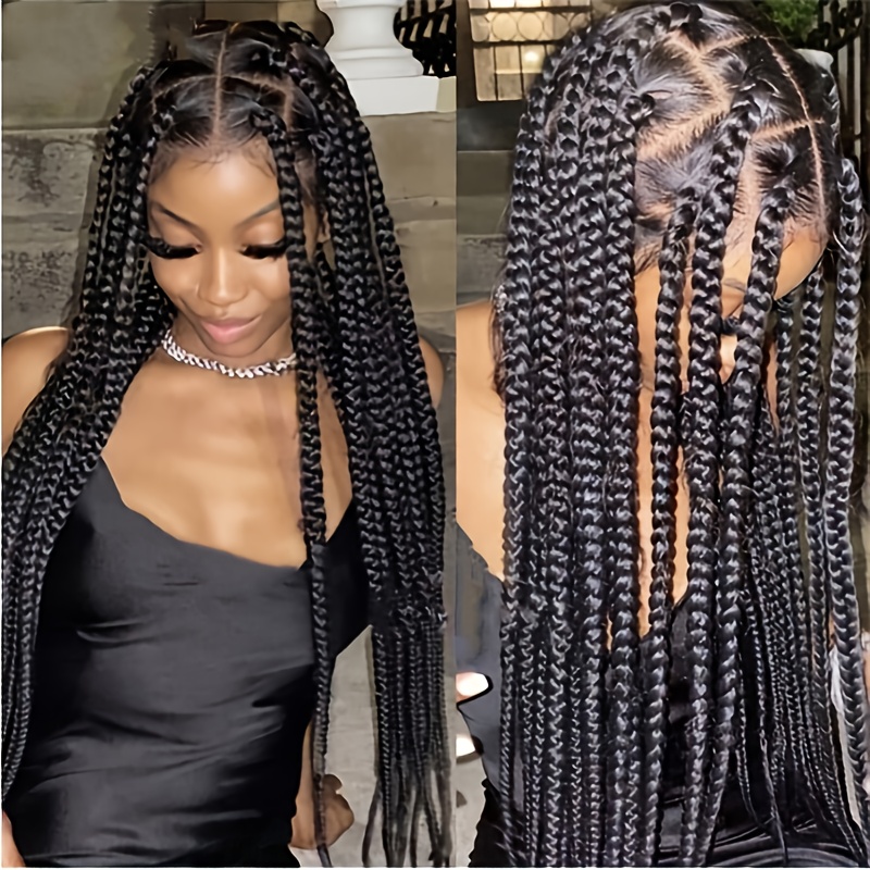 

Women's Full Lace Braided Wig - High Temperature Fiber, 200% Density, Knotless Box Braids, Synthetic Crochet Lace Wig For Parties