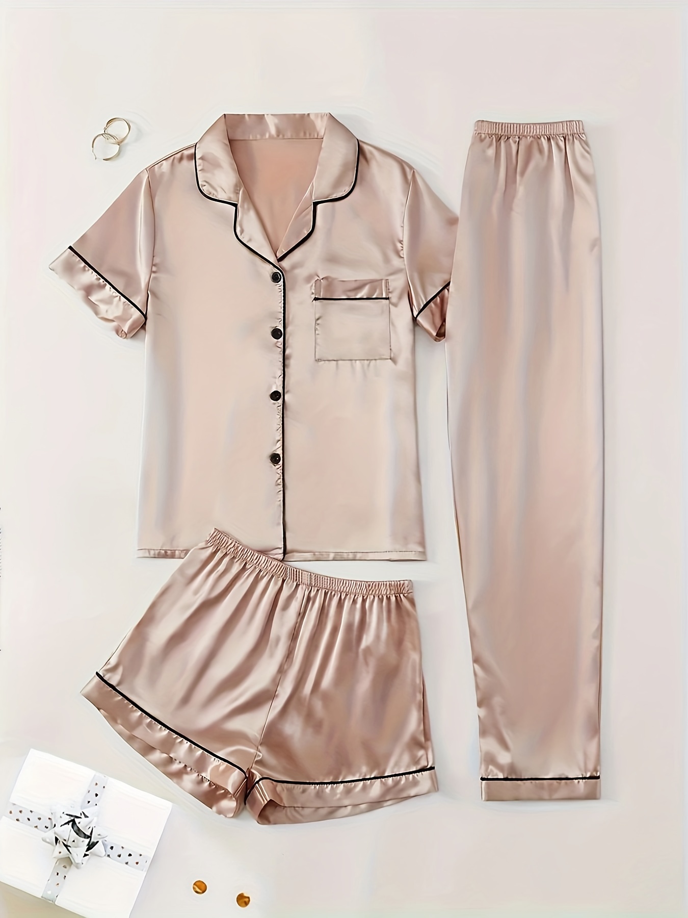 Mujer Pijamas En Satin Cortas Conjunto Pijama Satin Pijama De Dama