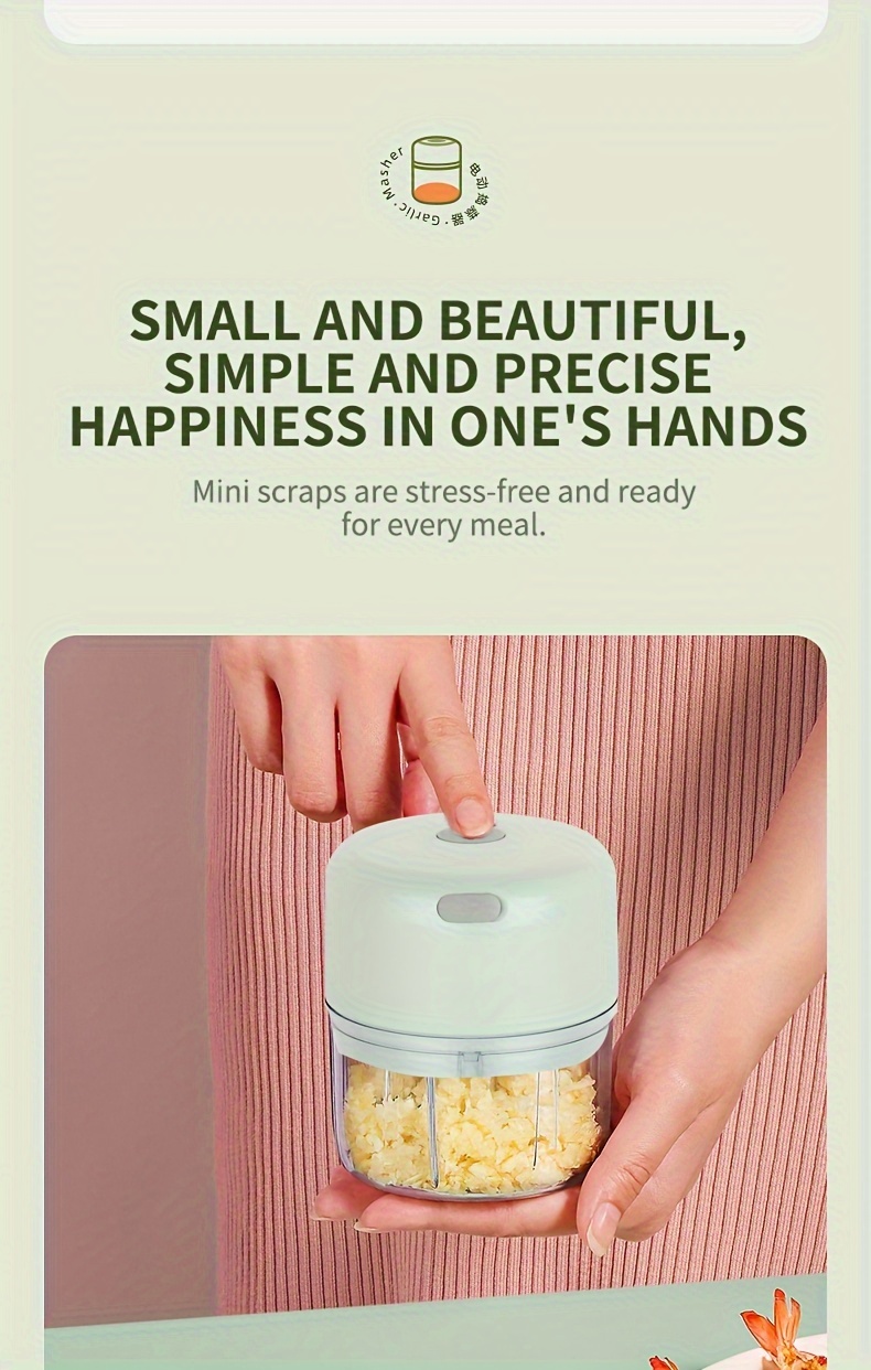 Picadora de ajo eléctrica portátil mini recargable por USB de 100/250 ml - Para picar ajo, jengibre, chile, cebolla, carne