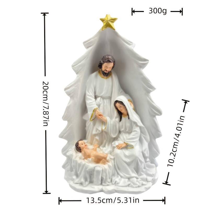 TEMU 1pc Christmas Holy Family Statue Christmas Tree Shaped ' Birth Holy Family Of 3 Desktop Decoration Bookshelf Decoration Church Display Christmas