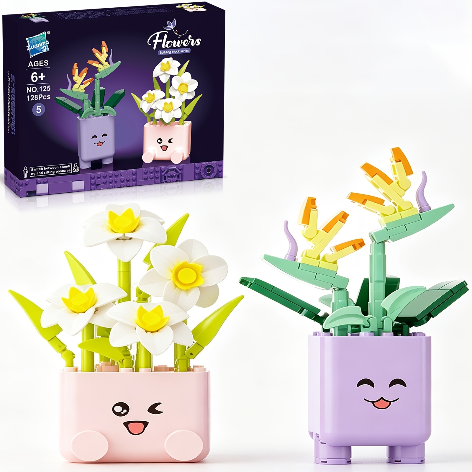 TEMU 128pcs Simulation Potted Flower Building Toy Set, Cute Cartoon Vase Floral Ornament, Gift For Boys And Girls, Ideal For Christmas Halloween
