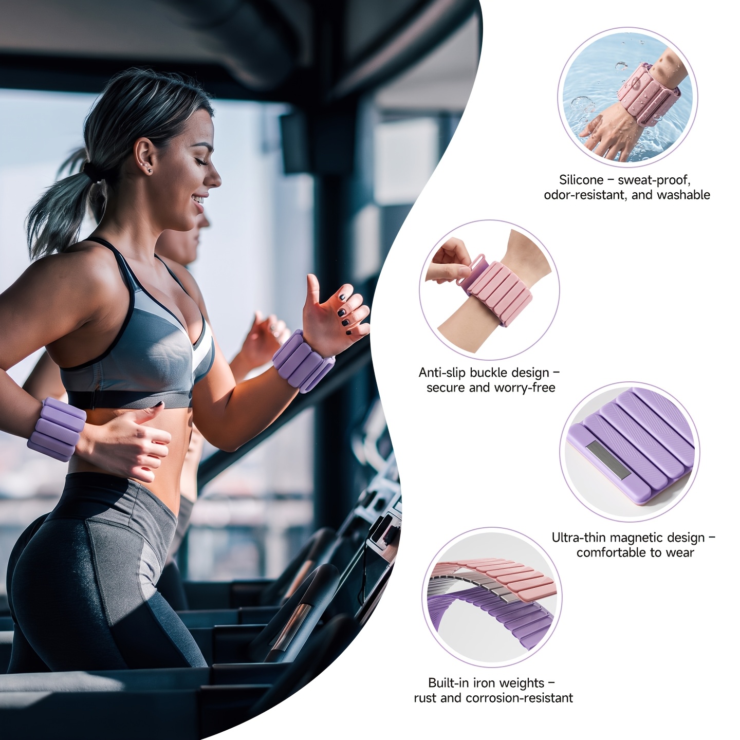 2pcs Magnetic Wrist & Ankle Weights with Hook & Loop Closure
