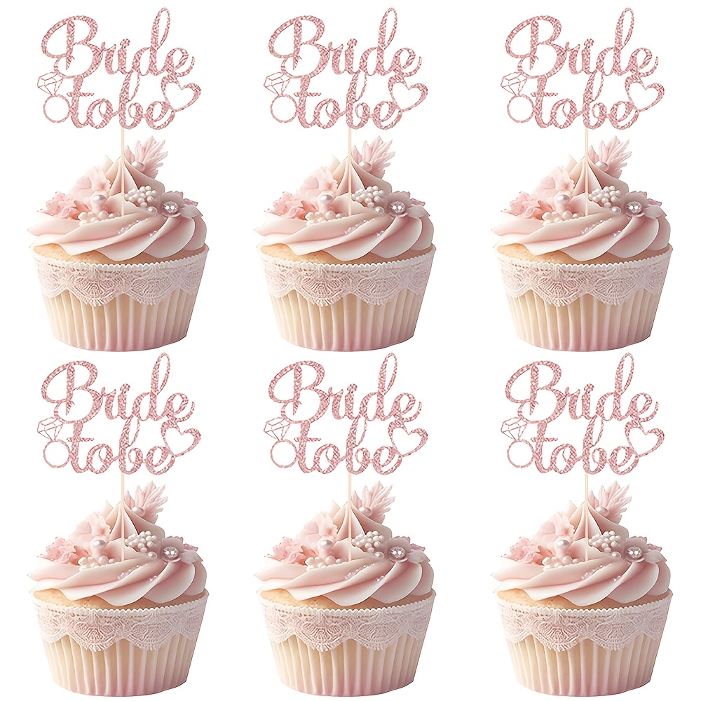 12pcs Bride To Be Cupcake Toppers, Glitter Rose Decorations For Shower Wedding Party