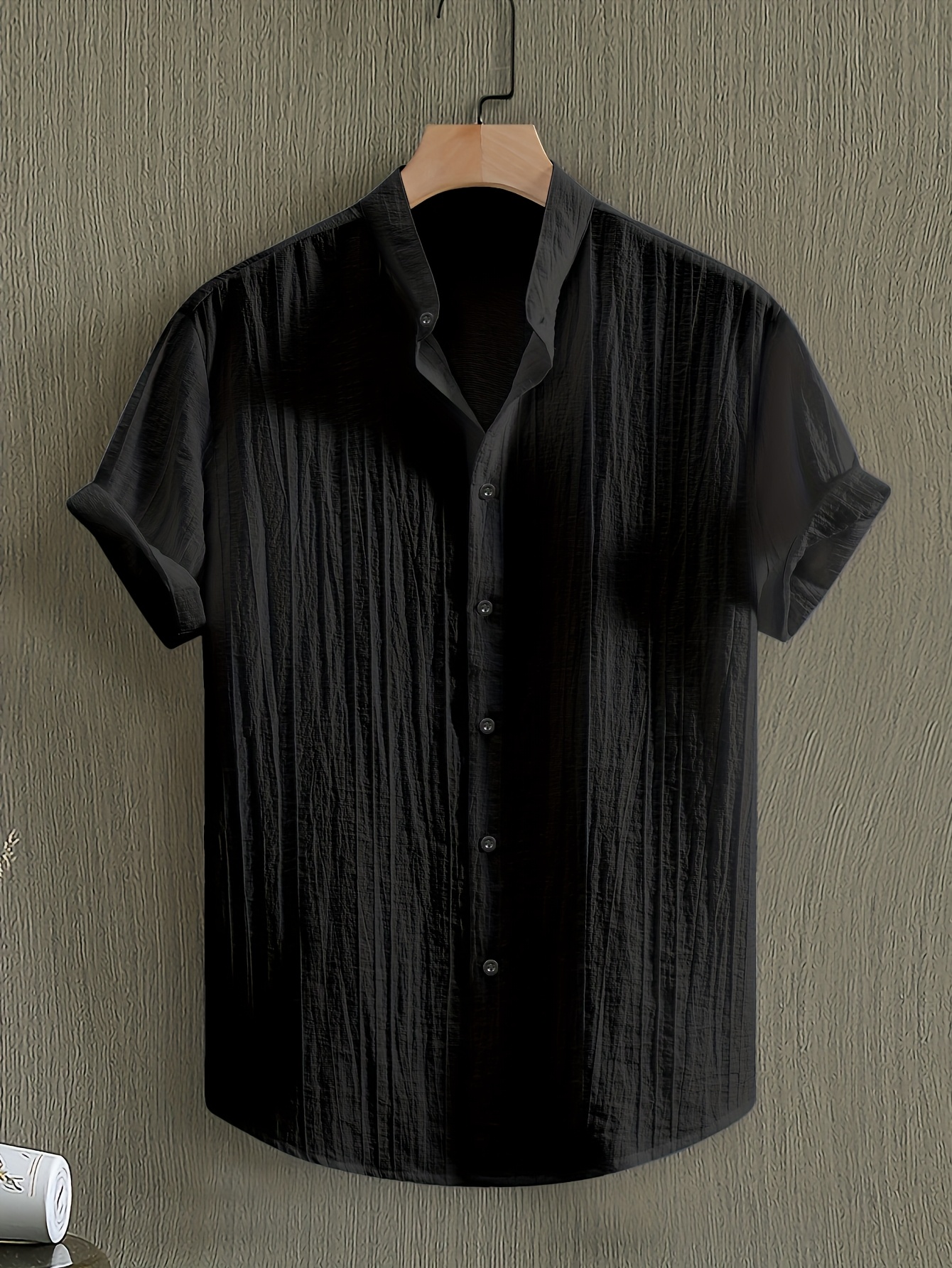 Owens OBM Men's Summer Short Sleeve Shirt - Lightweight Breathable Solid Color Button-Up Casual Shirt with Stand Collar, Machine Washable for Beach Vacation, Pool Party & Casual Attire, Beach Shirt