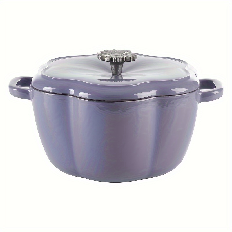 

3-quart Purple Floral Shaped Enamel Cast Iron Dutch Oven - Versatile Cookware For Stove-top, Grill, And Oven