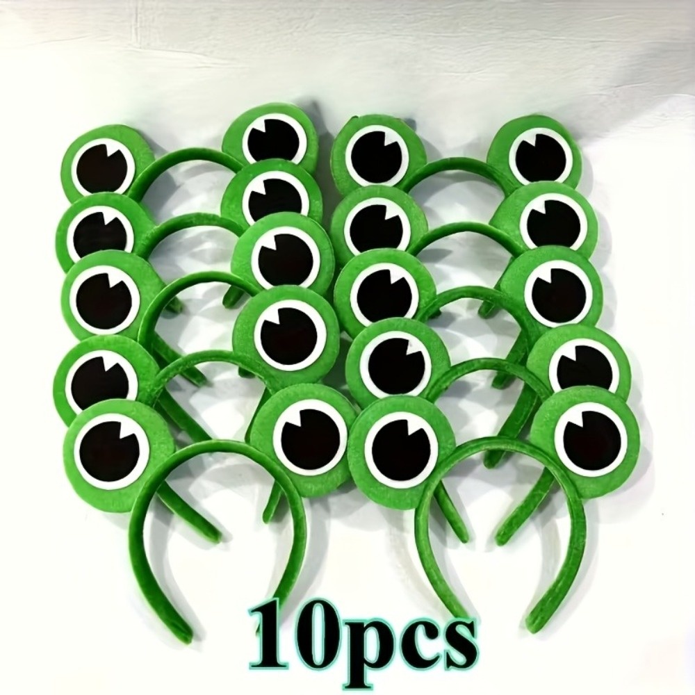 TEMU Set Of 10 Green Fabric Frog Headbands, 20cm Adorable Cartoon Additions For Festive Birthday Celebrations And Role-playing Gifts