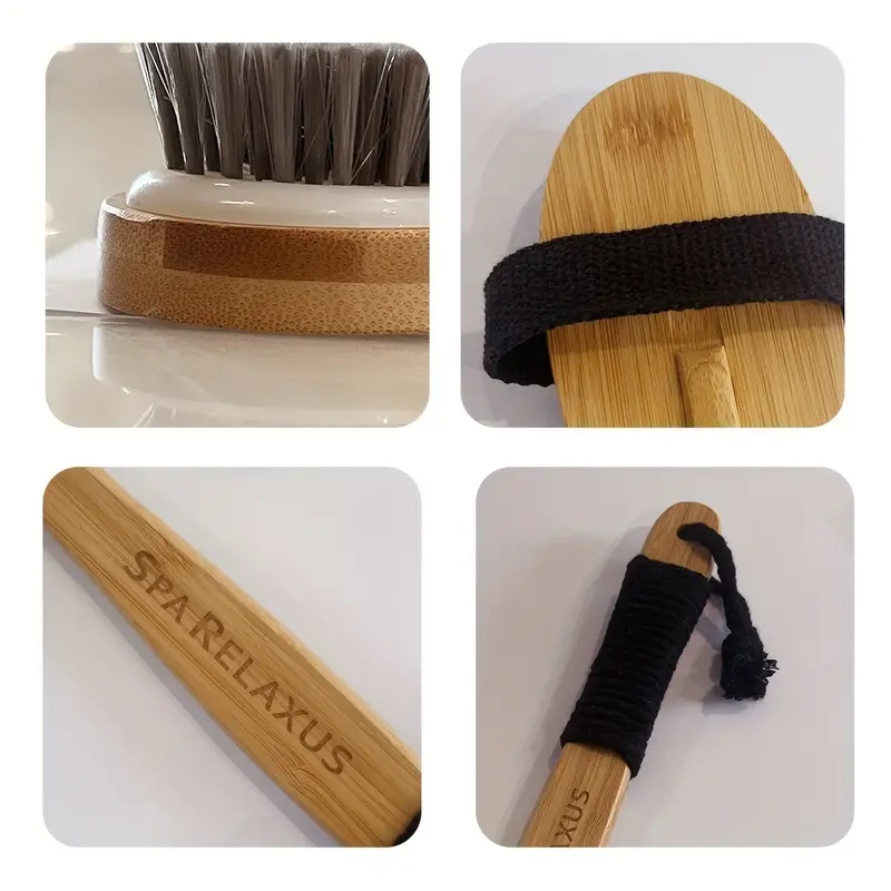 1 extra long curved handle lotus wood bristle round bath cleaning brush with lanyard design lazy family bathing magic Product details 6