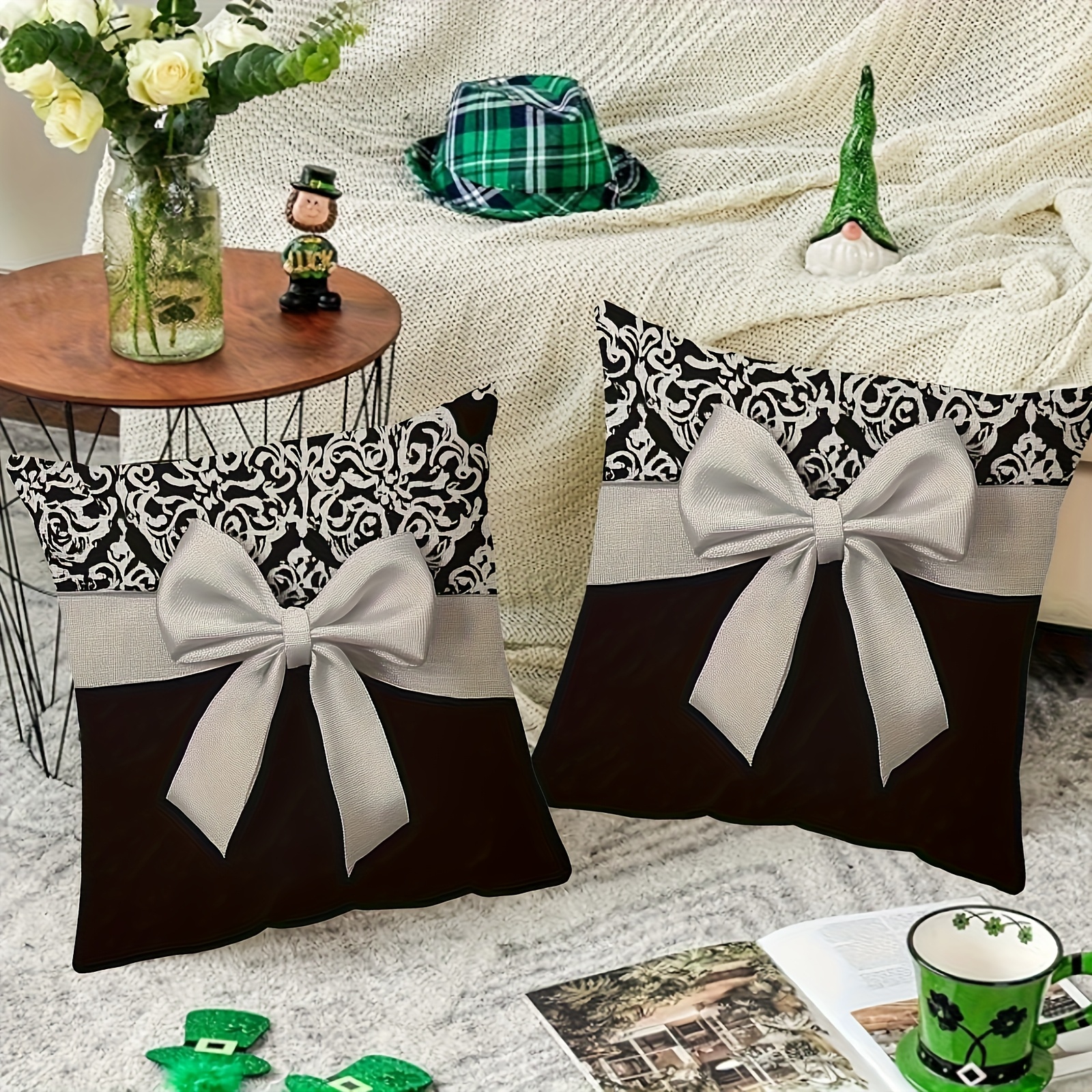 4pcs modern black and white european pattern   double sided print pillowcase soft polyester fabric size 17 72 x17 72 machine washable suitable for sofa chair bed car living room and office decorative cushion cover without core Product details 0
