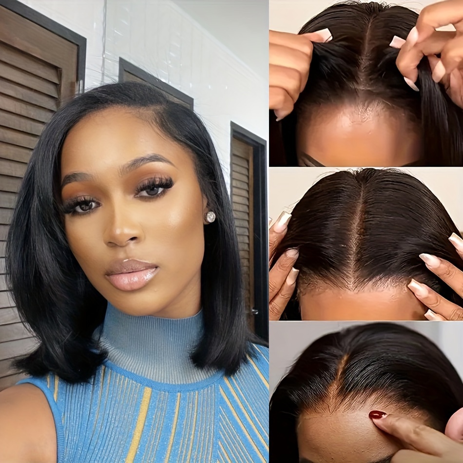 Straight Short Bob Glueless Wigs Human Hair Preplucked Pre Cut Lace Human Hair Wigs For Woman 4x4 HD Glueless Lace Closure Wig Real No Glue Lace Human