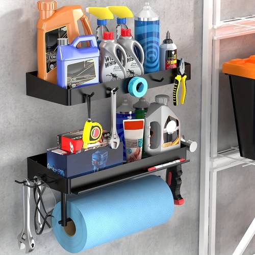 item picture 2pcs wall mounted garage tool storage rack multifunctional garage tool and equipment supplies sorting rack with hooks and hanging paper racks suitable for racks in garages sheds and kitchens
