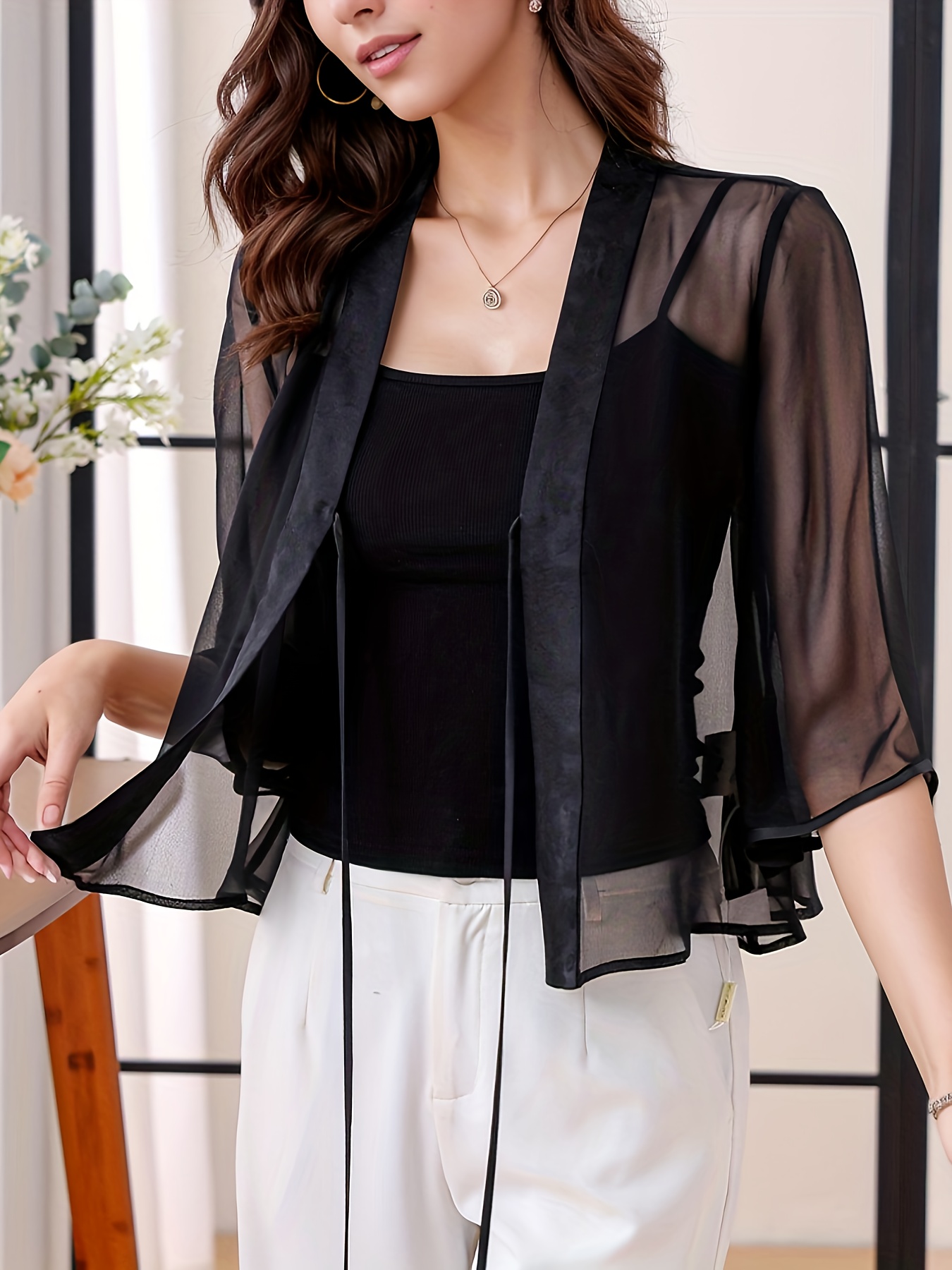 womens elegant spring summer dress tie front semi sheer - Temu Oman