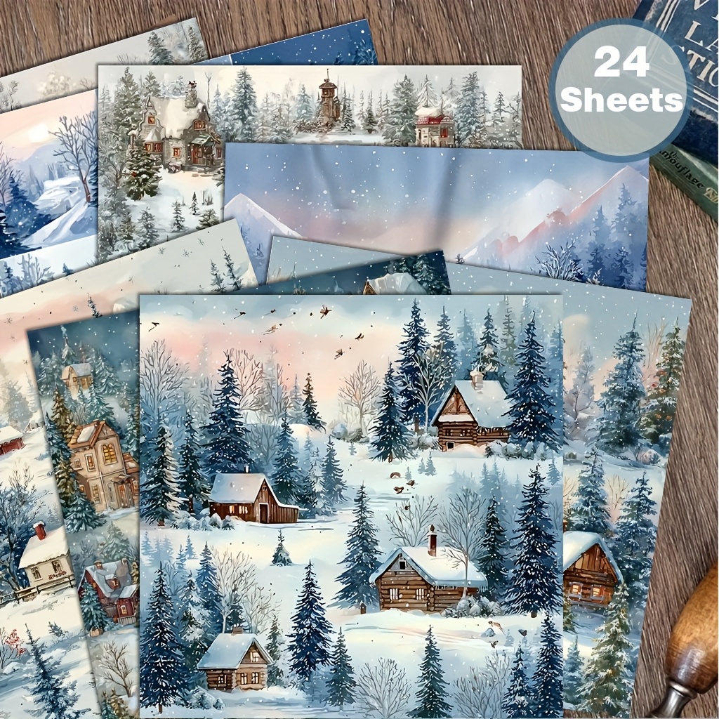 E-shop 24 Blatt 6x6 Zoll Schneenacht Papierblock, Winter-Thema Bastel- Kartonpapier, DIY Dekorative Hintergründe mit Schneelandschaften,