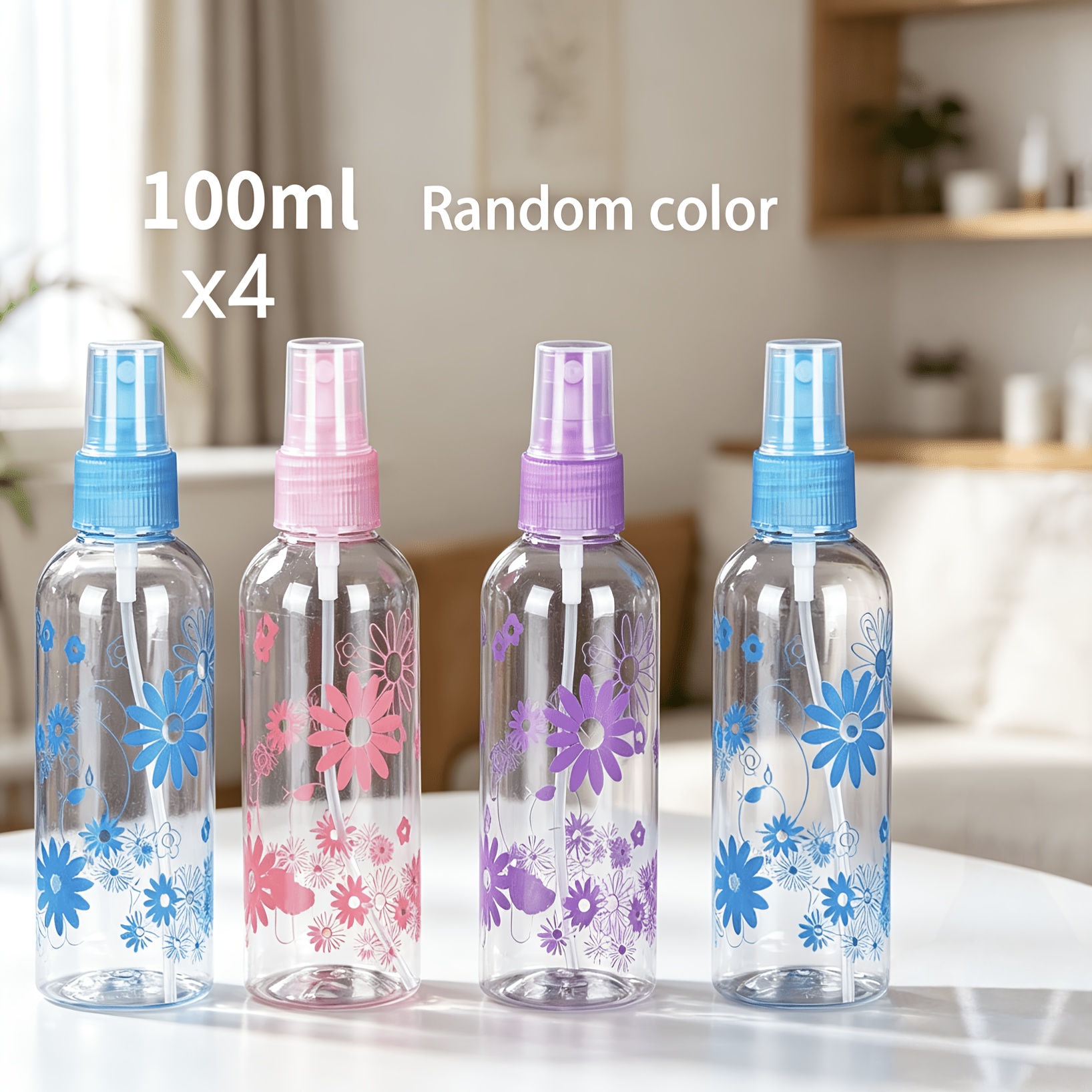 TEMU 4pcs Transparent Plastic Mist Spray Bottles, Random Colors, Portable Cosmetic Containers, Reusable Perfume Bottles, Travel Bottles, Small Spray