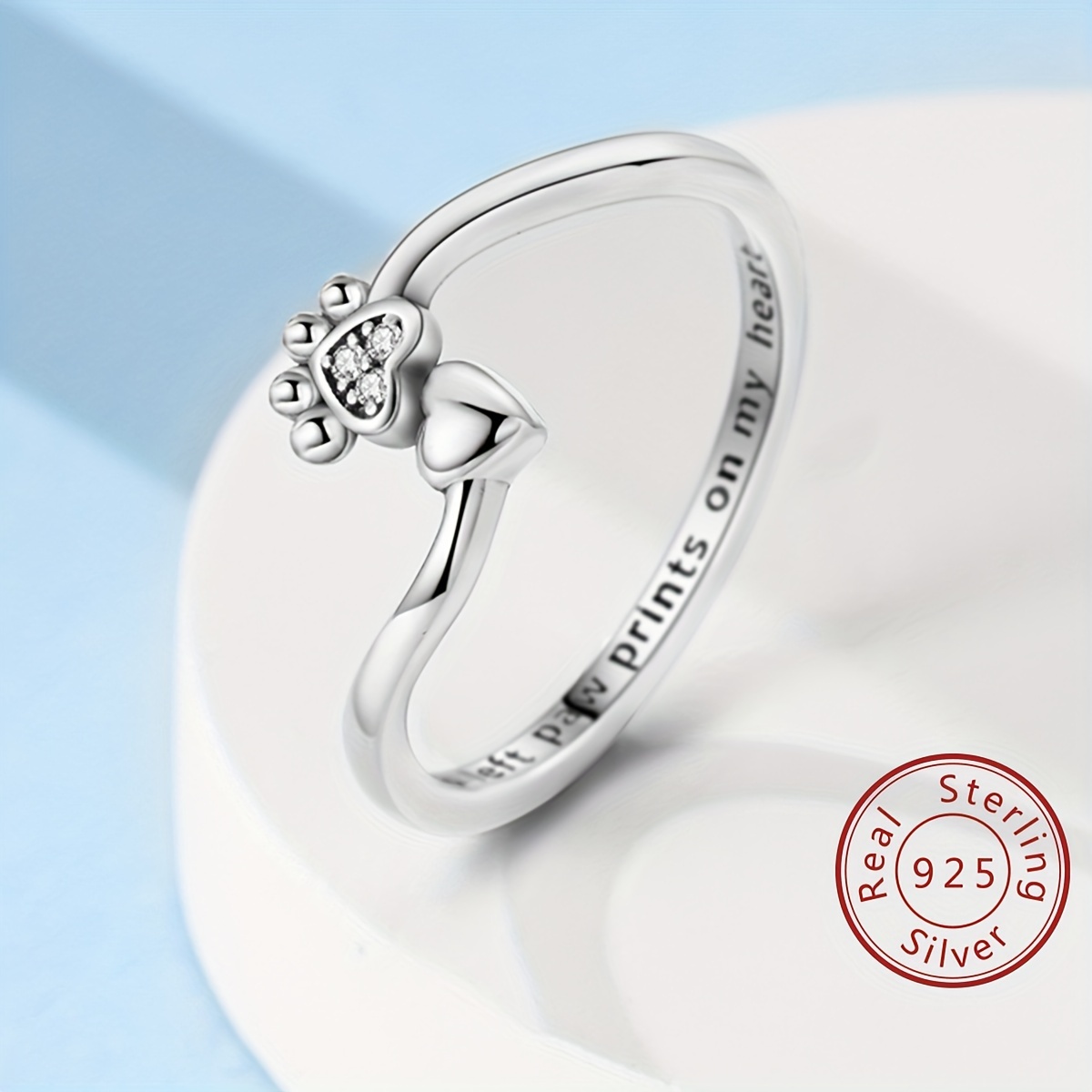 Cute Paw Prints Heart Ring For Women Sterling Silver S925 Simple Fine Jewelry Gift