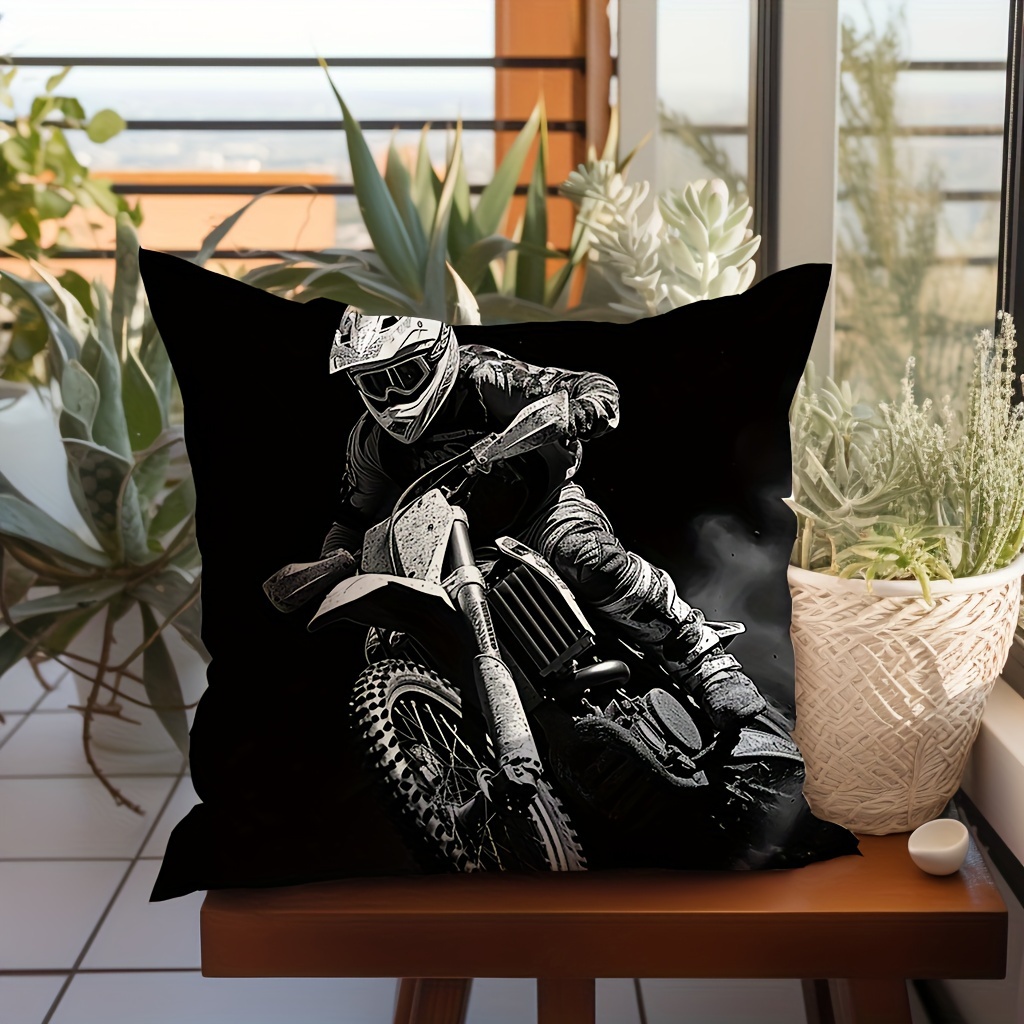 TEMU 1pc Motorcycle Rider Peach Leather Throw Pillow Cover Home Decoration Pillow Cover Sofa Throw Pillow