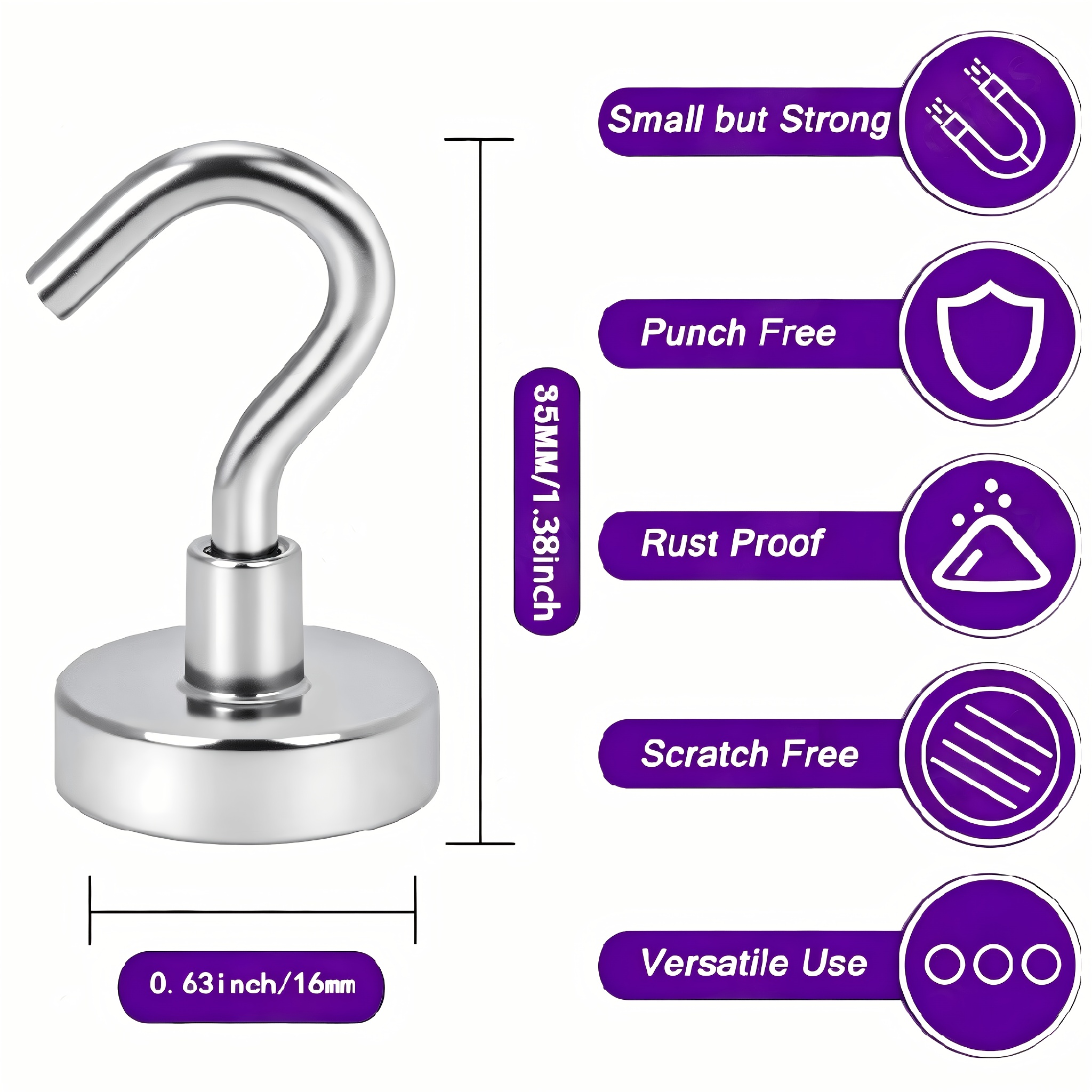TEMU E16 New 16mm Electroplated Color Magnetic Series Large Magnetic Hook, 30lb Heavy-duty Cruise Ship S-hook, Suitable For Refrigerators, Hanging,