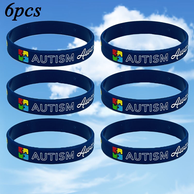 E-shop 6er-Pack Unisex Silikonarmbänder für Autismus-Bewusstsein, Funky Puzzle Design, Blau, Nicht-magnetisch, Ungeladen - Geschenk für Freunde