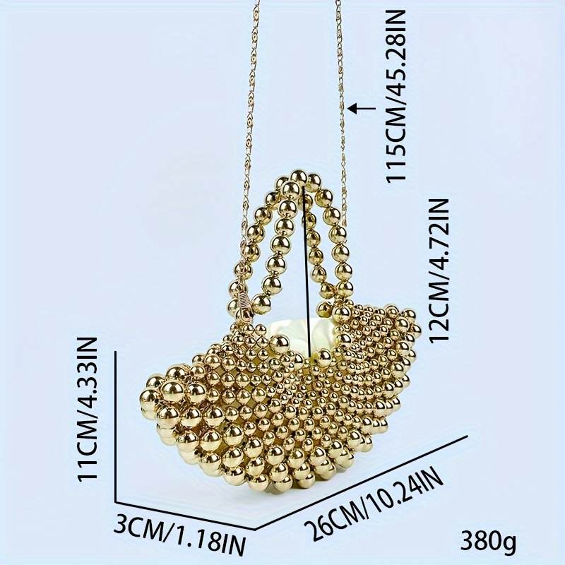 [New, Fashion Handbag] 2024 New Women's Fashion Handbag | Fan-Shaped Hollow Out Pearl Evening Bag with Removable Strap Drawstring Closure Polyester Lining Handcrafted Clutch