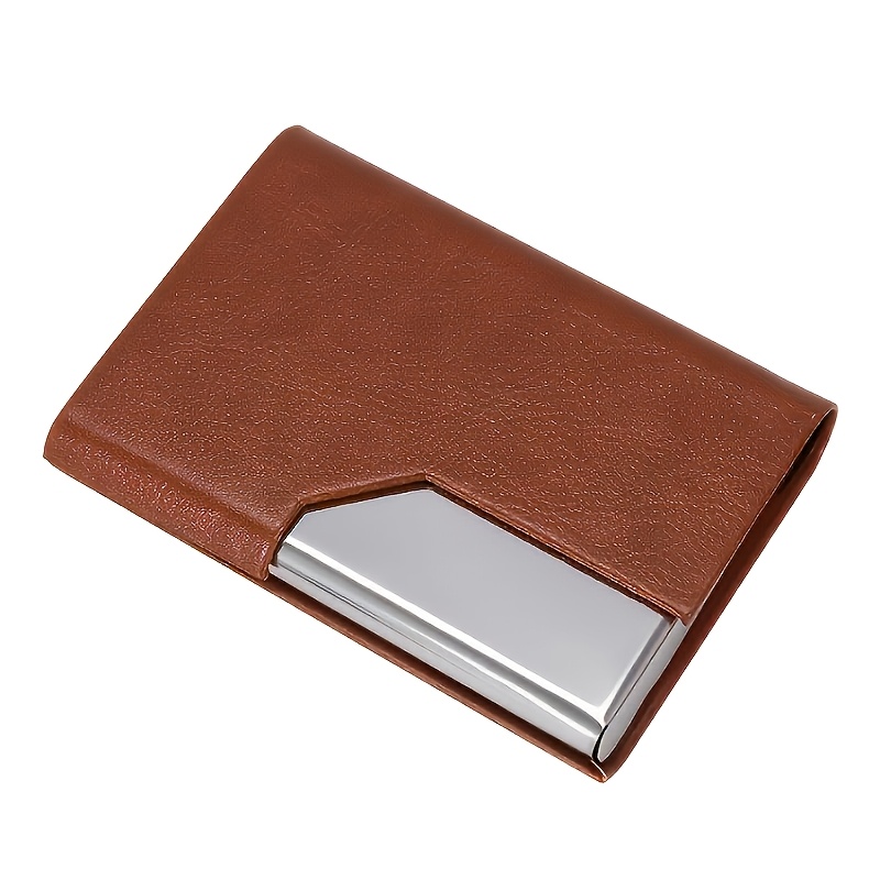 TEMU Business Card Holder, Professional Faux Leather And Stainless Steel Multi-card Case, Wallet For Business Cards, Credit Cards, And Id Cards