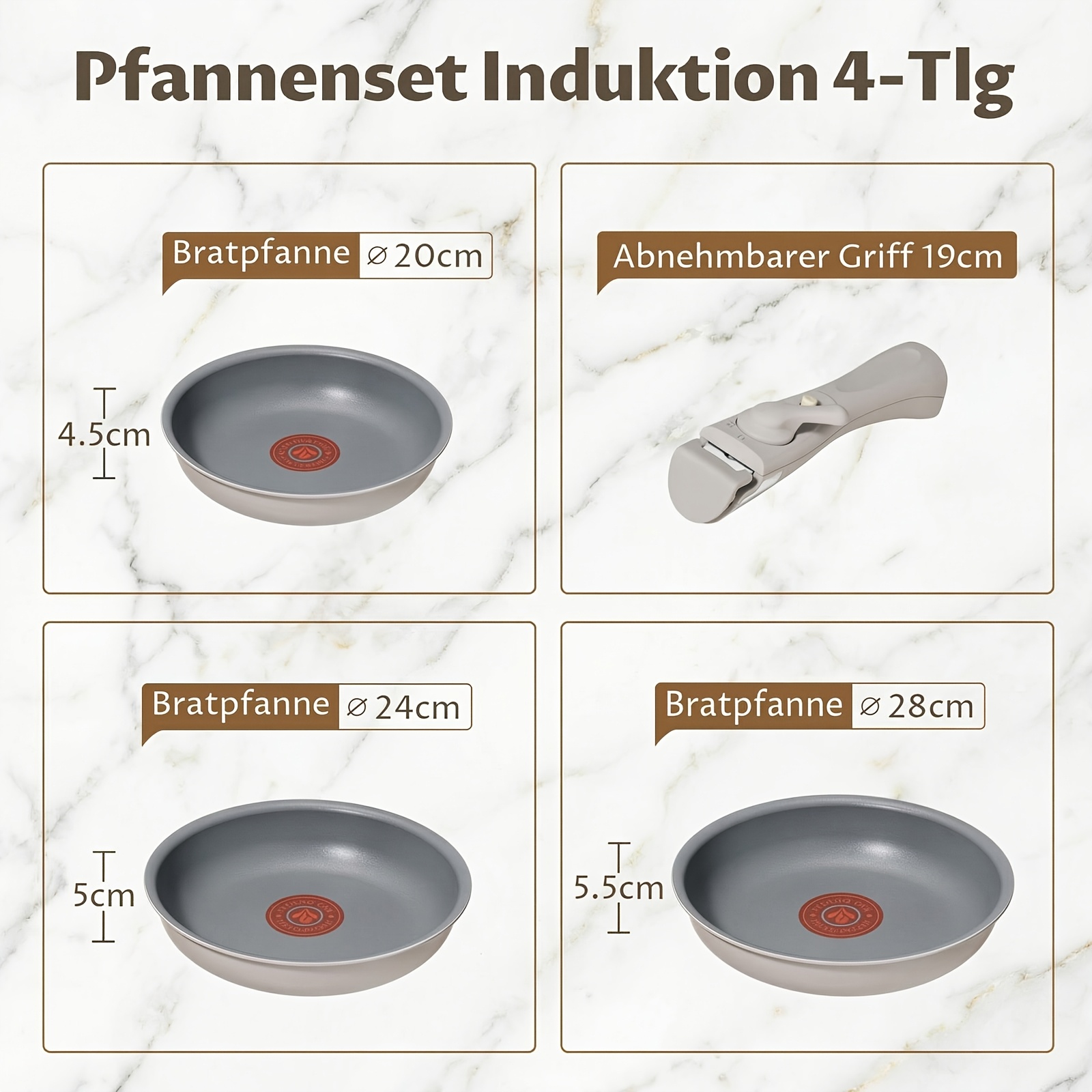 Image of 4pcs Nonstick Frying Pan Set With Detachable Handle, Smart Heat Indicator , Stackable Space-saving Cookware Set, Induction & Oven Safe Pots And Pans For Daily Cooking