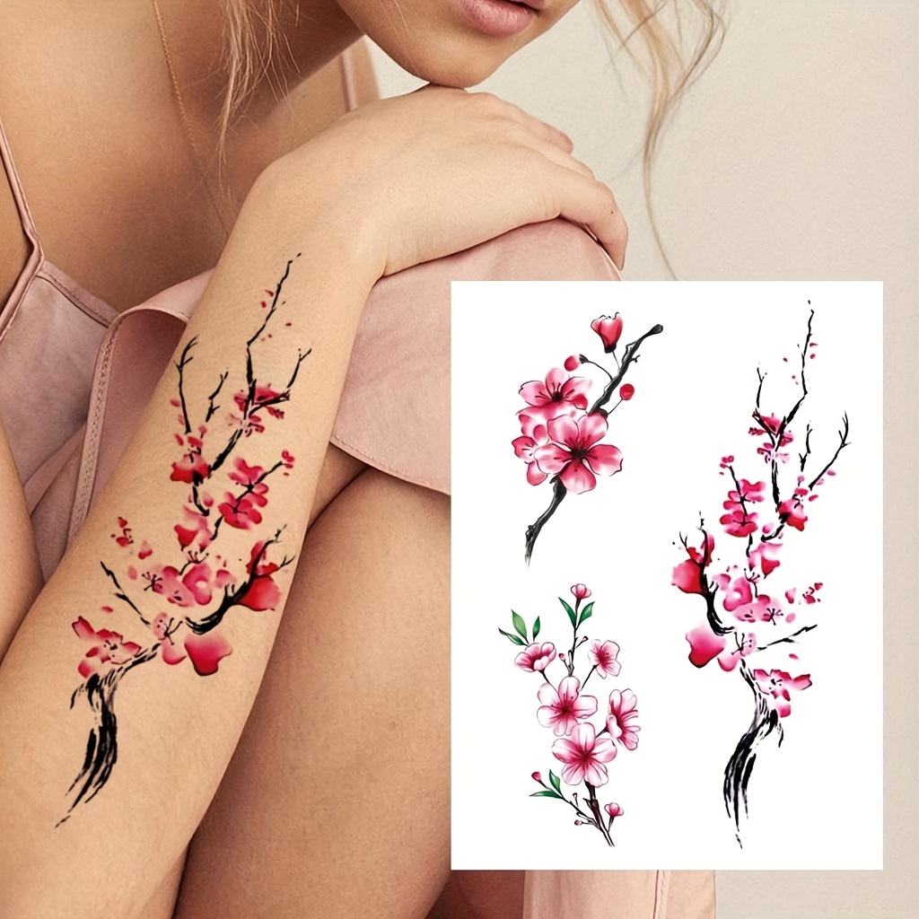 

1sheet, Waterproof Long-lasting Tattoo Sticker, Elegant Fresh Flower Pattern Temporary Tattoo, For Men Women Daily Party Supplies Makeup Accessories