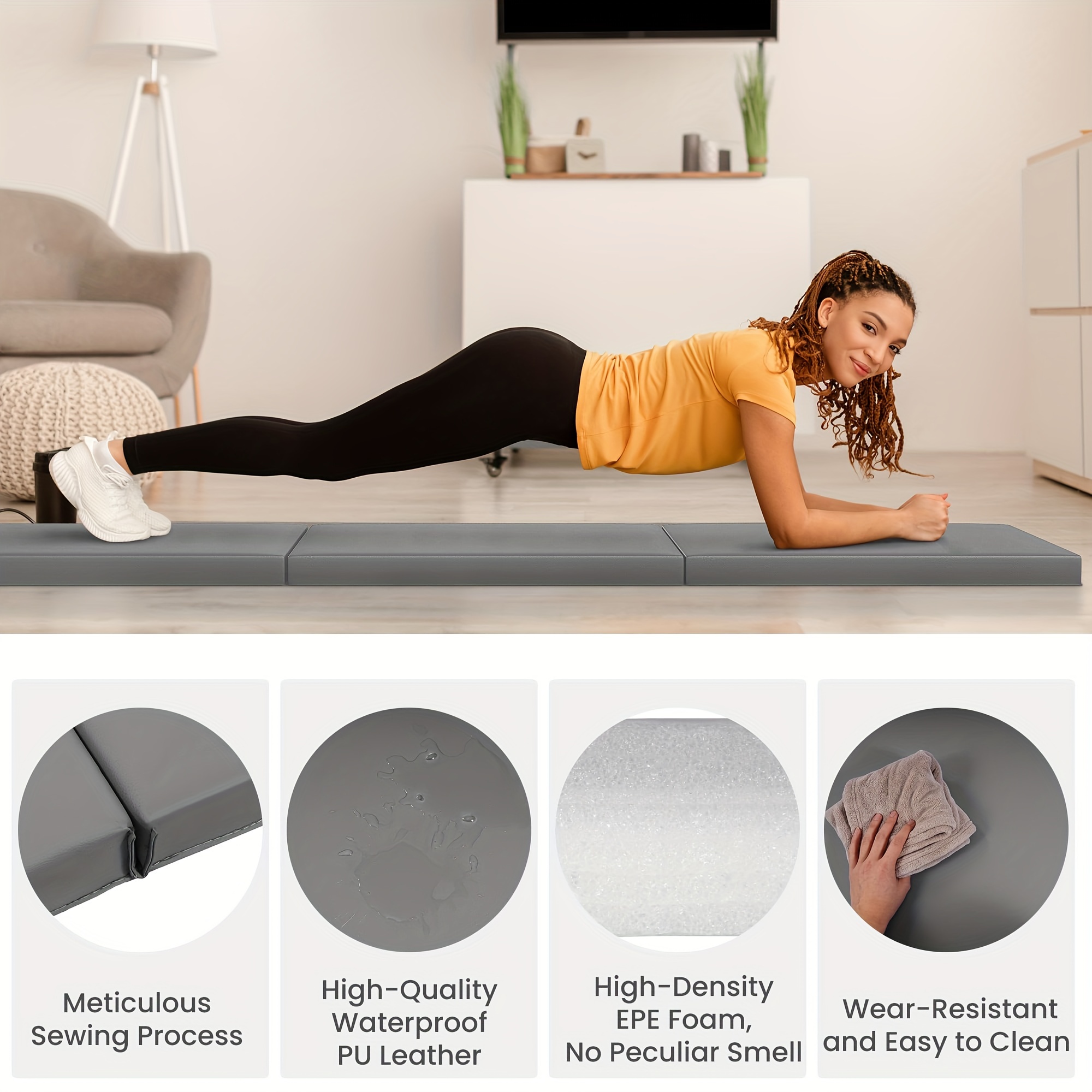 180X60Cm Gymnastics Mat, Made Of Thick, Features Carrying Handles And A Non-Slip Surface, Suitable For Home Workouts, Aerobics, Stretching, Yoga, Core Exercises, And Martial Arts, In Pink, Black, Blue, And Gray - Sports & Outdoors