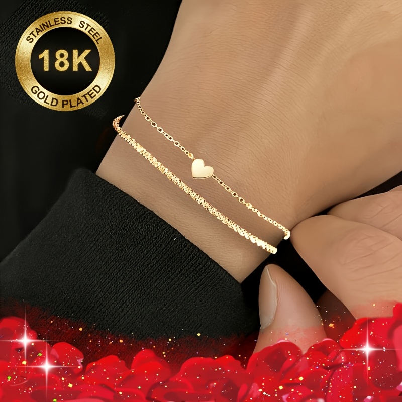 TEMU 1 stuks - 18K verguld - Luxe unisex mode ketting armband met prachtige hart hanger - Ideaal voor feestkleding - Perfect voor casual kleding en