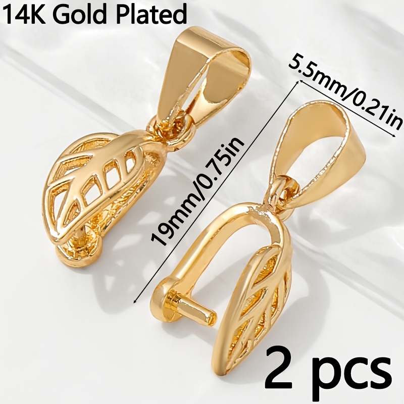 TEMU Lot de 2 fermoirs porte-pendentif en laiton plaqué or de feuille, support de pendentif, accessoires pour la fabrication de bijoux