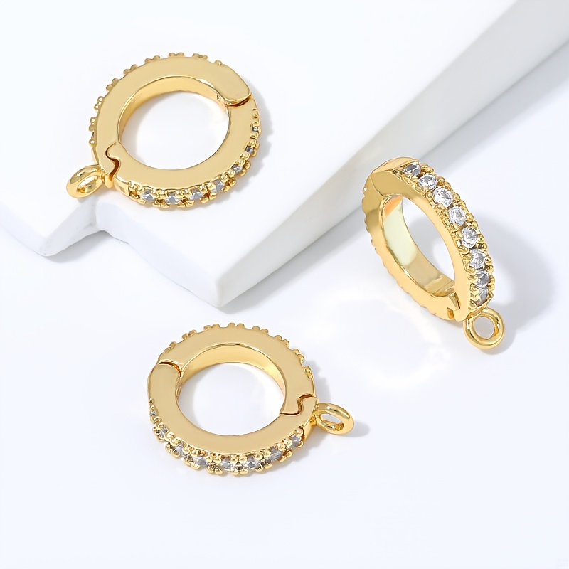 TEMU 3pcs Clips de Pendentif Micro Pavé en Laiton Plaqué Or 18K avec Zircon et Perle, Accessoires et Connecteurs pour la Fabrication de Bijoux de
